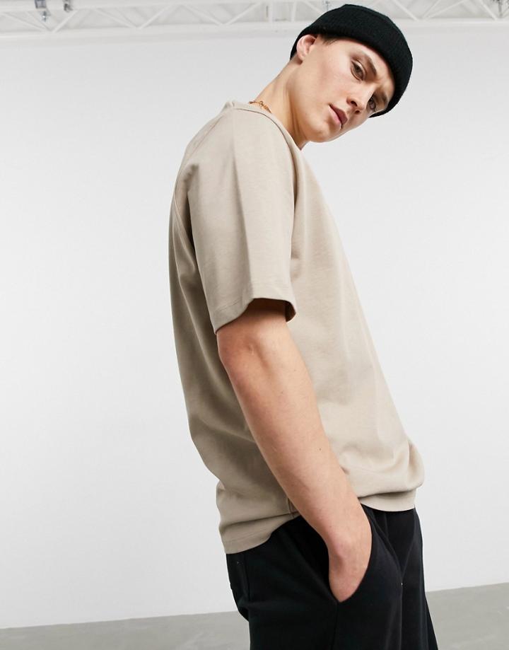 Asos Design Loose Fit Heavyweight T-shirt In Beige-neutral