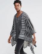 Religion Abstract Stripe Knitted Festival Cape - Gray Marl