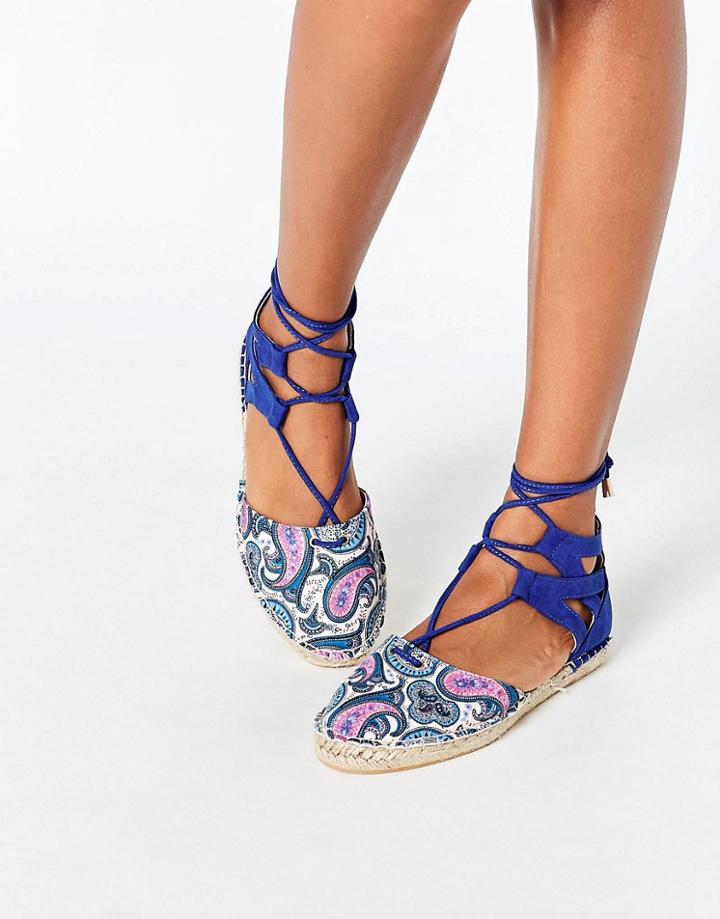 Daisy Street Tie Up Espadrilles - Cobalt Blue