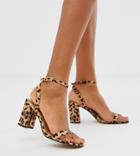 Asos Design Hong Kong Barely There Block Heeled Sandals In Leopard-multi