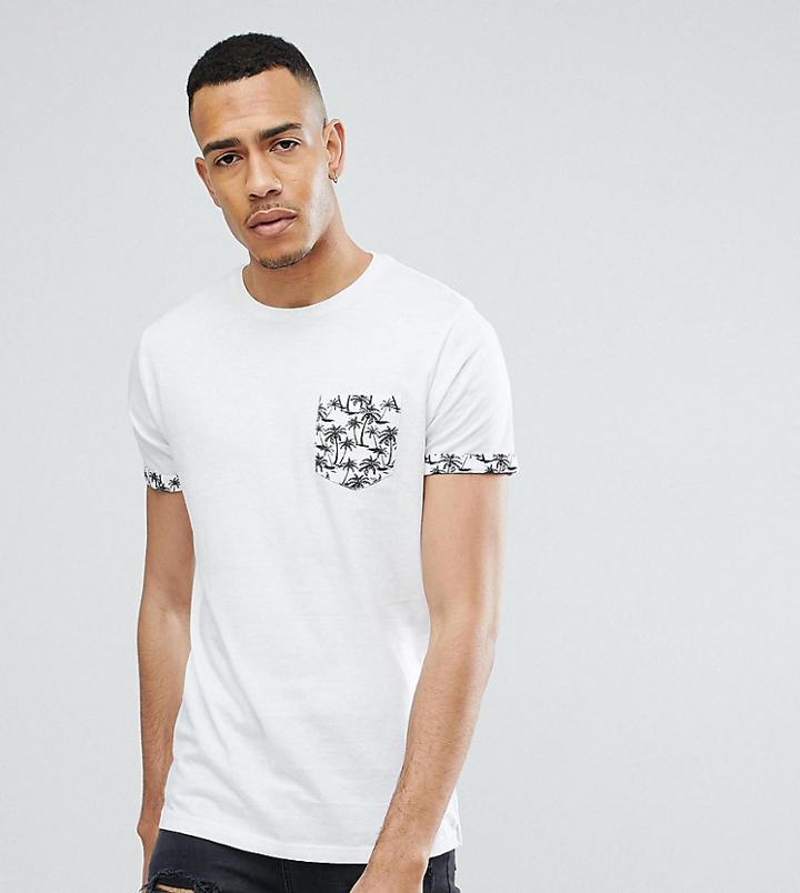 Brave Soul Tall Palm Tree Pocket T-shirt - White