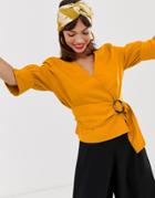 & Other Stories Belted Linen Blend Blouse In Mustard-multi
