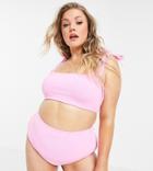 Asos Design Curve Terrycloth High Waist Bikini Bottom In Pink