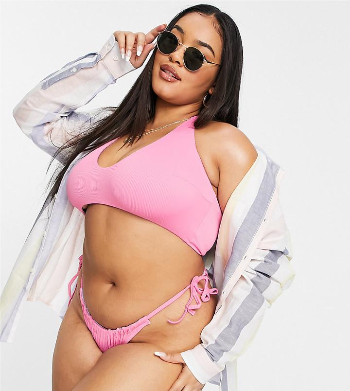 We Are We Wear Plus Reversible Tie Side Bikini Bottom In Pink