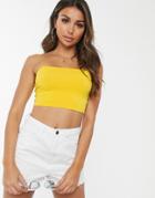 Asos Design Crop Bandeau With Skinny Straps In Yellow - Yellow