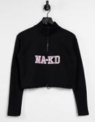 Na-kd Organic Cotton Zip Front Logo Sweatshirt In Black