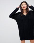 Asos Design Cable V Neck Mini Dress-black