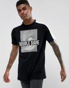 Asos Longline T-shirt With Abstract Text Print And Sleeve Panel Detail - Black
