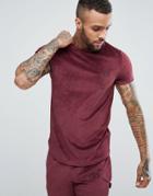 Ascend Slim Fit Velour T-shirt With Curved Hem - Red