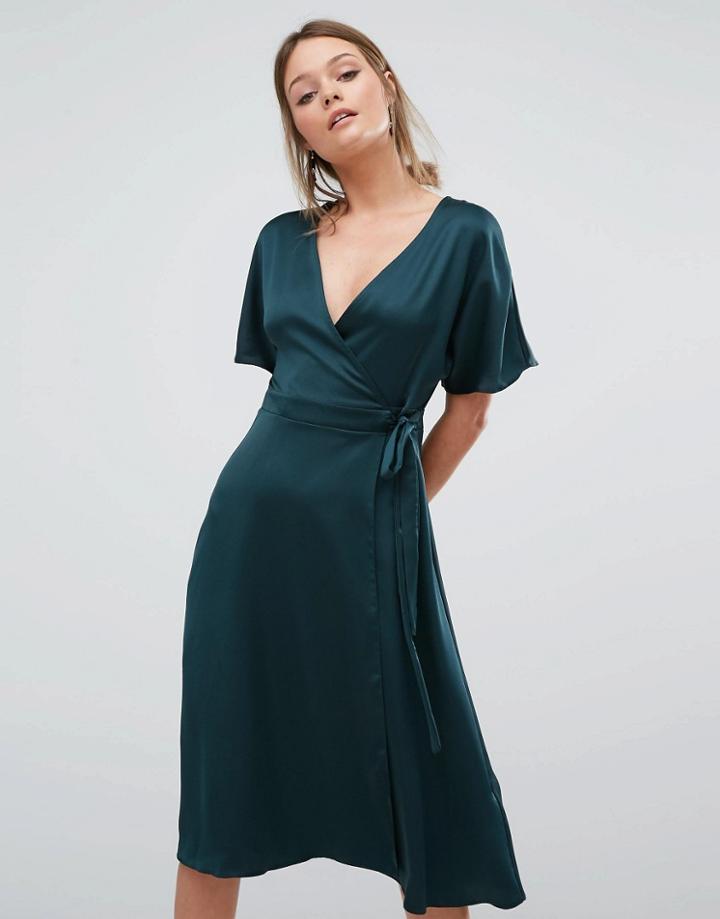 New Look Wrap Front Midi Dress - Green