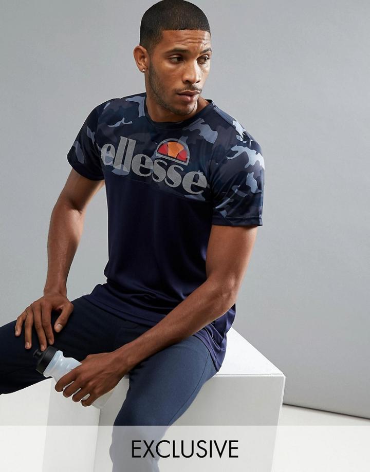 Ellesse Sport Compression T-shirt With Contrast Camo Panel - Navy