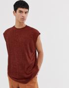 Asos Design Oversized Longline Sleeveless T-shirt In Interest Rib In Brown - Brown