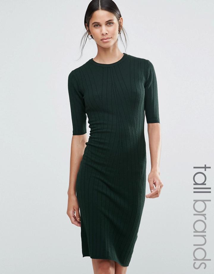 Y.a.s Tall Boni Ribbed Midi Pencil Dress - Green