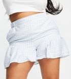Simply Be Exclusive Shorts With Frill Hem In Blue Gingham-blues