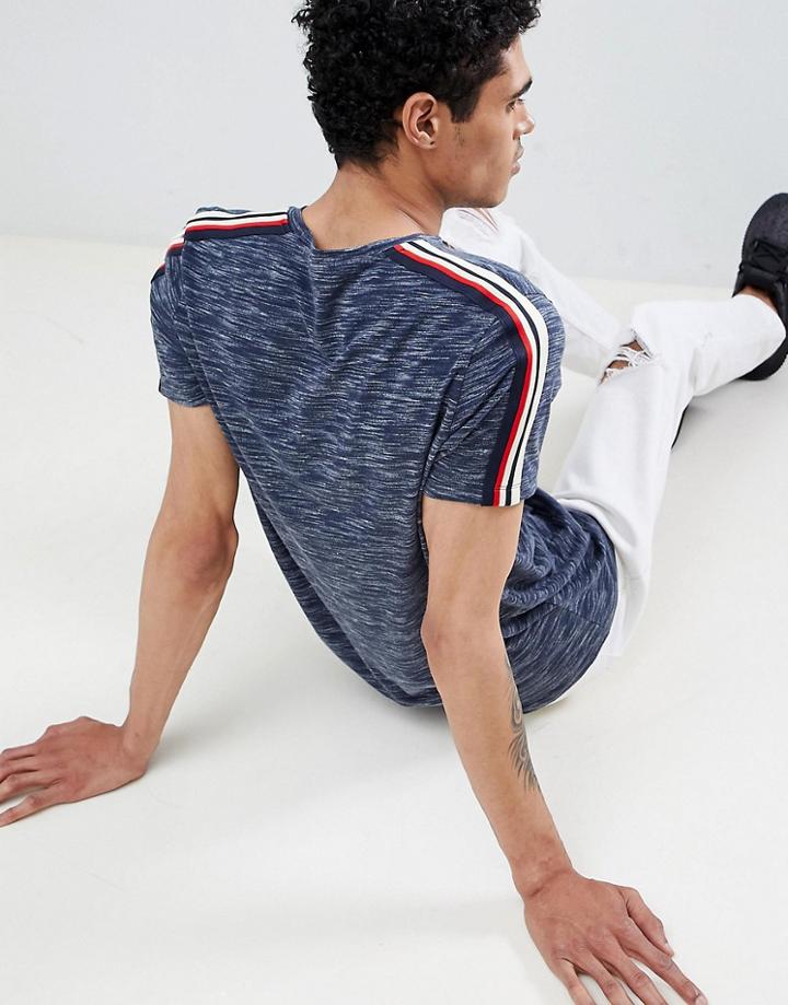 Asos Design T-shirt With Taping Shoulders In Navy Inject - Navy