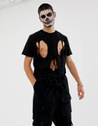 Asos Design Halloween Relaxed T-shirt With Skull Cut-out In Black - Black
