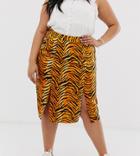 Influence Plus Midi Skirt In Tiger Print - Orange
