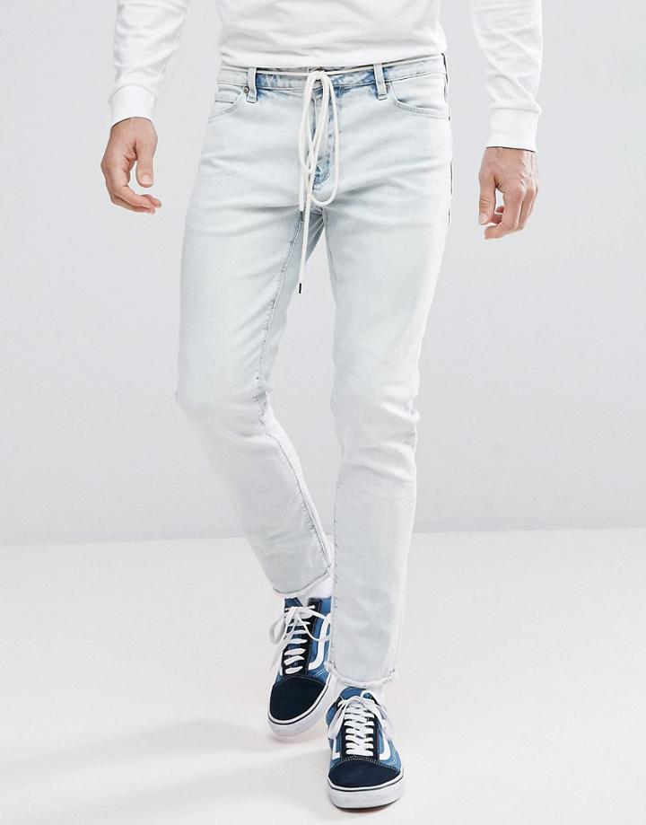 Asos Skinny Ankle Grazer Jeans In Bleach Wash With Lace Belt - Blue
