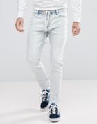 Asos Skinny Ankle Grazer Jeans In Bleach Wash With Lace Belt - Blue