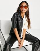 Muubaa Split Leather Overshirt Top In Black-multi