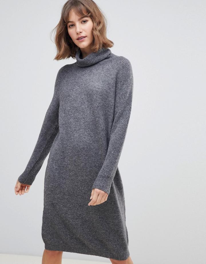 Selected Roll Neck Sweater Dress - Gray