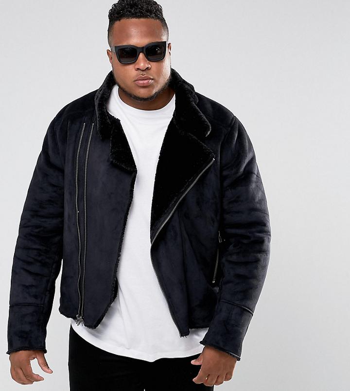 Barney's Originals Plus Faux Shearling Biker Jacket - Black
