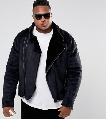 Barney's Originals Plus Faux Shearling Biker Jacket - Black