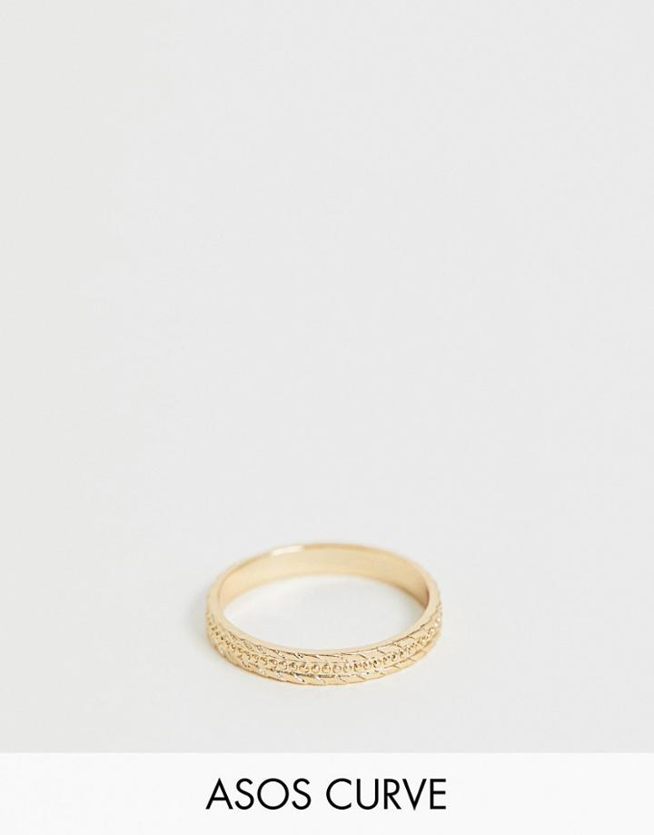 Asos Design Curve Thumb Ring In Vintage Style Engraved Design In Gold - Gold