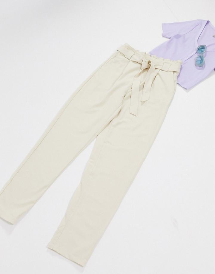 Jdy Dakota Papgerbag Waist Pants In Cream-white