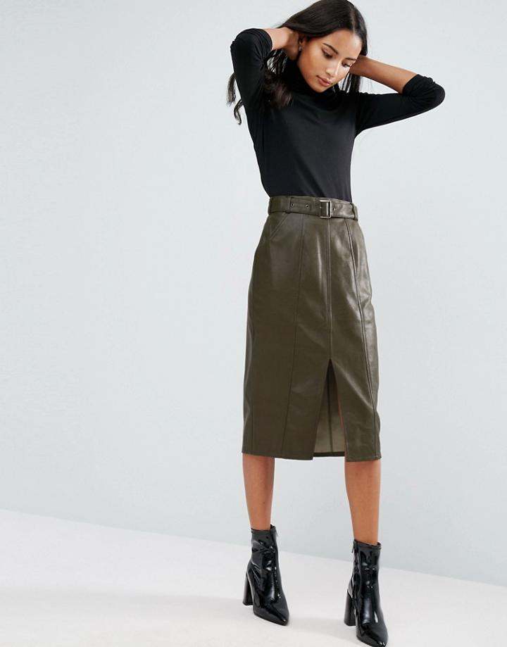 Minkpink Deputy Pu Midi Skirt - Green