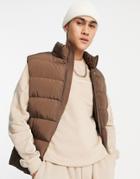 Asos Design Puffer Vest In Brown