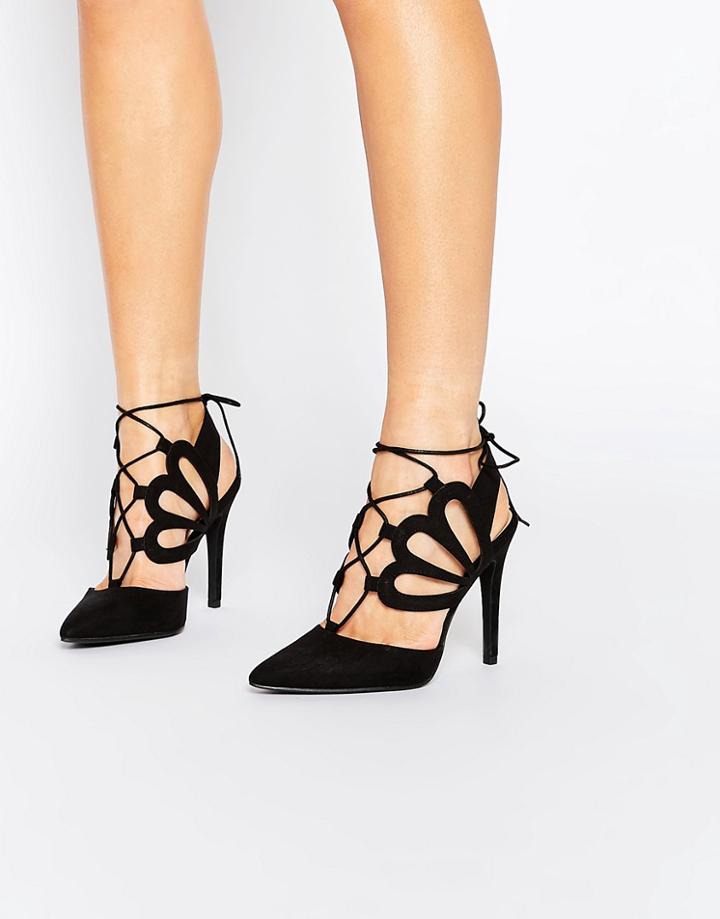 New Look Tie Up Cut Out Heels - Black
