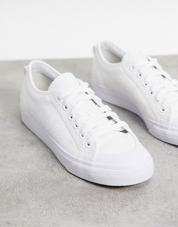Adidas Originals Nizza Trefoil Sneakers In Triple White