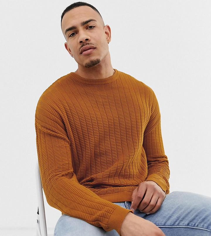 Asos Design Tall Textured Knit Sweater In Tan - Tan