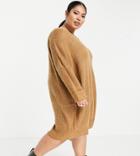 Yours V Neck Knitted Dress In Camel-brown