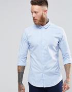 Asos Skinny Shirt In Blue Oxford Stripe With Long Sleeves - Blue
