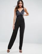 Vesper Tailored Jumpsuit With Satin Body - Black