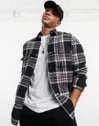 Asos Design 90s Oversized Brushed Flannel Check Shirt In Large Scale Plaid-black