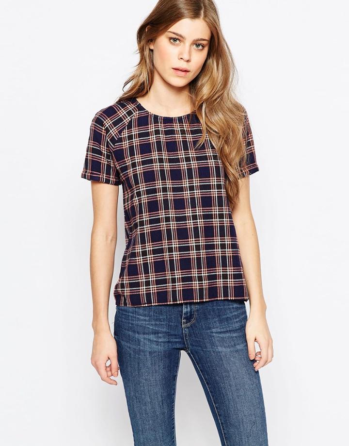 Noisy May Erik Short Sleeve Check Top - Navy