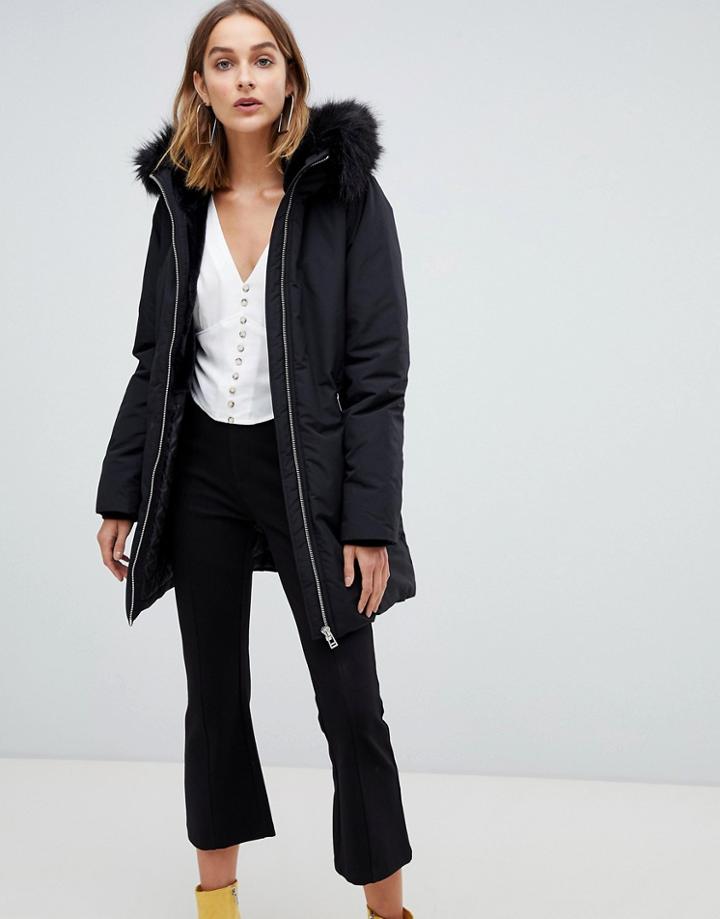 Stradivarius Parka Jacket With Fur Hood - Black