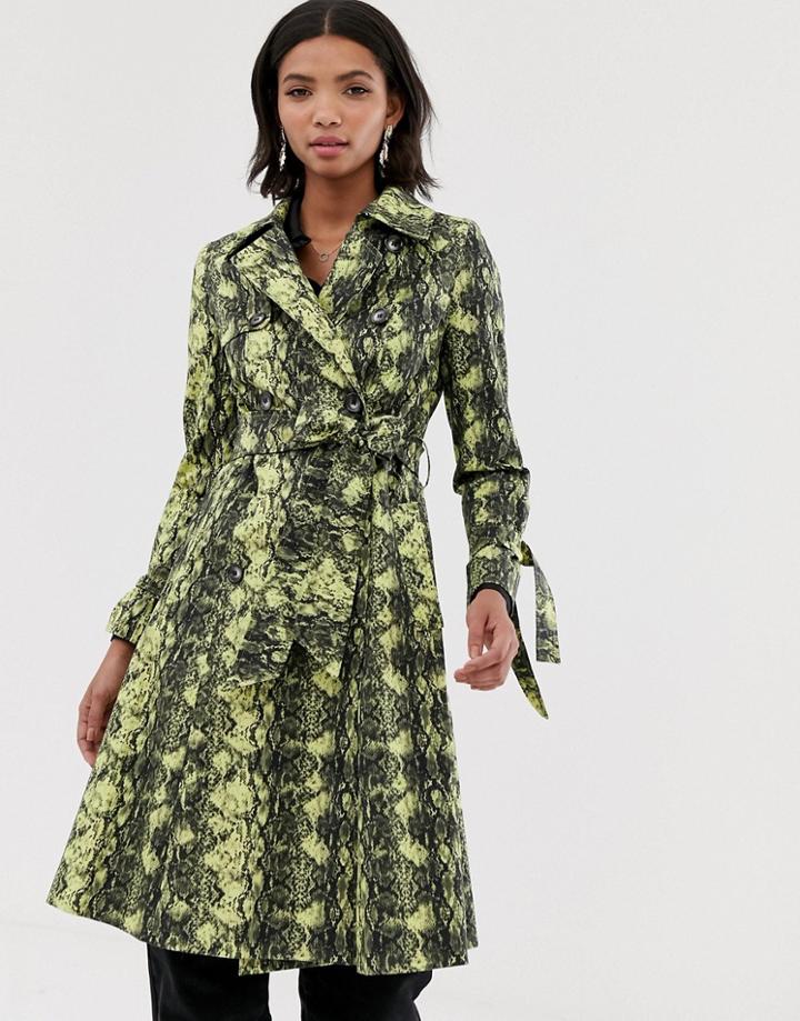 Helene Berman Double Breasted Trench Coat In Snake Print-multi