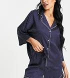 Vero Moda Tall Satin Shirt Set With Contrast Trim In Navy Polka Dot