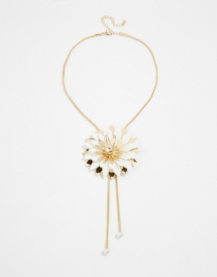Asos Lotus Flower Necklace - Cream