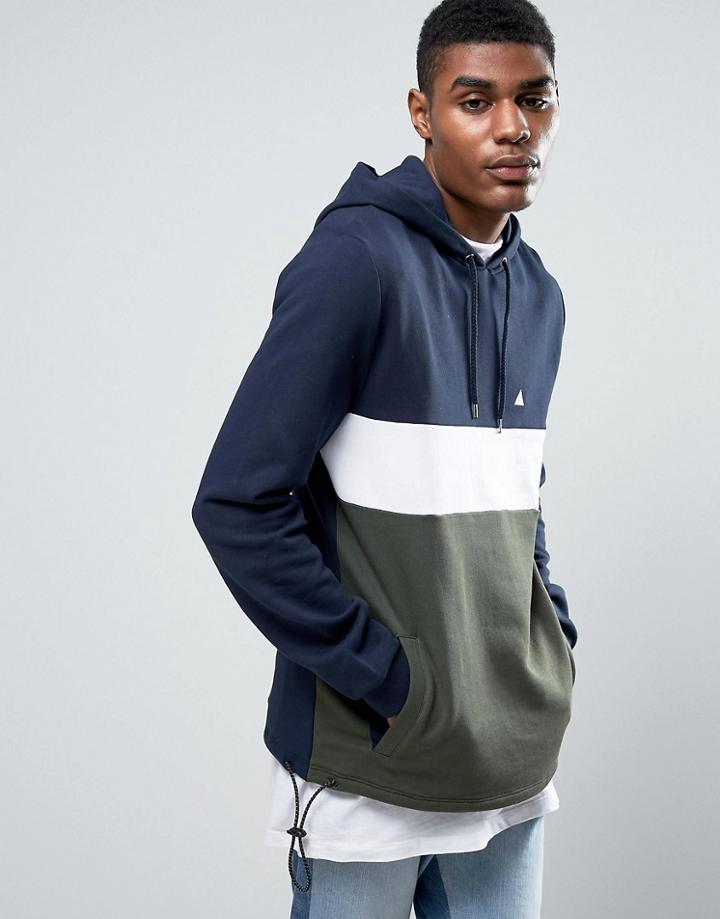 Asos Hoodie With Color Block Panels And Logo In Navy - Navy