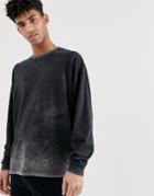 Asos Design Oversized Long Sleeve T-shirt In Acid Wash - Gray
