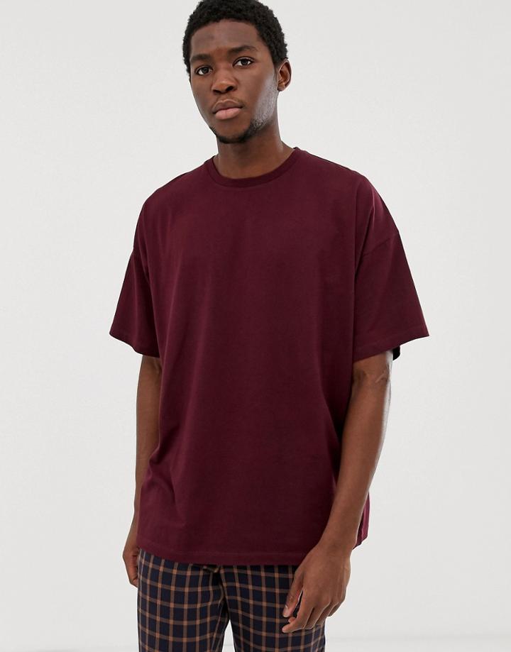 Asos Design Oversized T-shirt With Crew Neck In Burgundy-red
