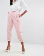 Asos Tapered Jeans With Curved Seams And Belt In Pink - Pink