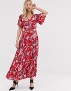 Y.a.s Floral Satin Wrap Maxi Dress-multi