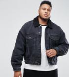 Asos Plus Oversized Denim Jacket With Fleece Collar In Washed Black - Black