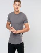 Asos Longline Muscle T-shirt With Curved Hem In Gray - Dark Gull